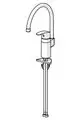 Küchenarmatur mit hohem, geschwungenem Auslauf. Der Griff ist seitlich und ermöglicht die einfache Regulierung von Wasserfluss und -temperatur. Marke: HANSA.